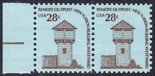 USA Michel 1357 / Scott 1604 postfrisch horiz.PAAR RAND links - Americana-Ausgabe: Wachturm des Fort Nisqually, WA (erbaut 1833)
