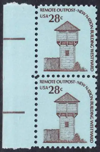 USA Michel 1357 / Scott 1604 postfrisch vert.PAAR RÄNDER links - Americana-Ausgabe: Wachturm des Fort Nisqually, WA (erbaut 1833)