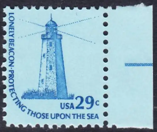 USA Michel 1334 / Scott 1605 postfrisch EINZELMARKE RAND rechts (a2) - Americana-Ausgabe: Sandy-Hook-Leuchtturm, NJ 