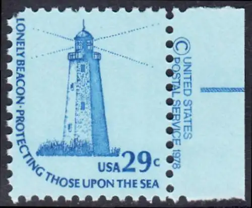 USA Michel 1334 / Scott 1605 postfrisch EINZELMARKE RAND rechts m/ copyright symbol - Americana-Ausgabe: Sandy-Hook-Leuchtturm, NJ 