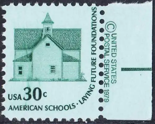 USA Michel 1394 / Scott 1606 postfrisch EINZELMARKE RAND rechts m/ copyright symbol - Americana-Ausgabe: Morris Township School No. 2, Devils Lake, ND