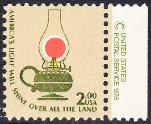 USA Michel 1370 / Scott 1611 postfrisch EINZELMARKE RAND rechts m/ copyright symbol - Americana-Ausgabe: Kerosinlampe