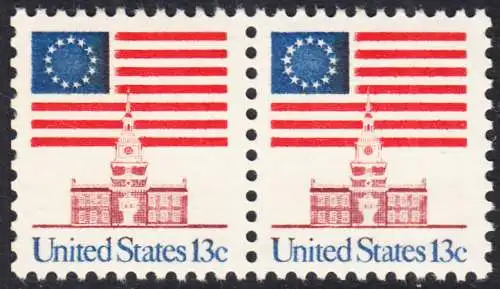 USA Michel 1194 / Scott 1622 postfrisch horiz.PAAR (a1) - Altes Sternenbanner und Unabhängigkeitshalle, Philadelphia