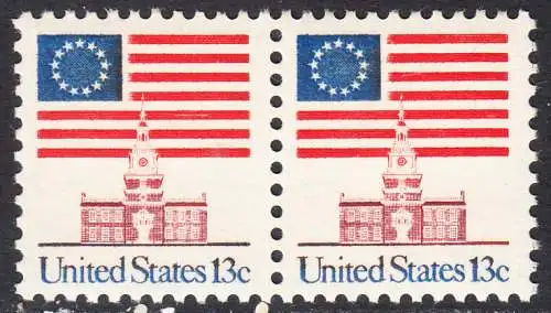 USA Michel 1194 / Scott 1622 postfrisch horiz.PAAR (a2) - Altes Sternenbanner und Unabhängigkeitshalle, Philadelphia
