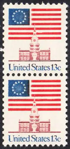 USA Michel 1194 / Scott 1622 postfrisch vert.PAAR (a1) - Altes Sternenbanner und Unabhängigkeitshalle, Philadelphia