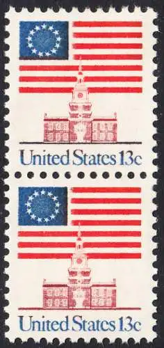 USA Michel 1194 / Scott 1622 postfrisch vert.PAAR (a2) - Altes Sternenbanner und Unabhängigkeitshalle, Philadelphia