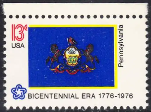 USA Michel 1204 / Scott 1634 postfrisch EINZELMARKE RAND oben - Staats-Flaggen: Pennsylvania