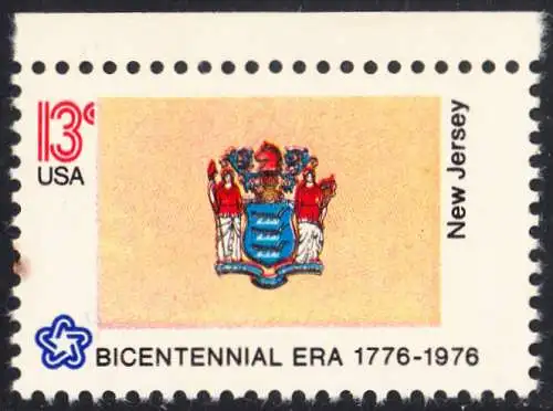 USA Michel 1205 / Scott 1635 postfrisch EINZELMARKE RAND oben - Staats-Flaggen: New Jersey