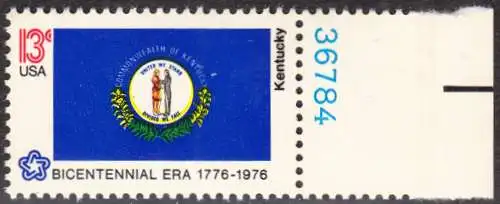 USA Michel 1217/ Scott 1647 postfrisch EINZELMARKE RAND rechts m/ Platten-# 36784  - Staats-Flaggen: Kentucky