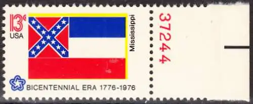 USA Michel 1222 / Scott 1652 postfrisch EINZELMARKE RAND rechts m/ Platten-# 37244 - Staats-Flaggen: Mississippi