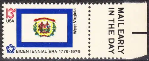 USA Michel 1237 / Scott 1667 postfrisch EINZELMARKE RAND rechts m/ Mail Early  - Staats-Flaggen: Wisconsin
