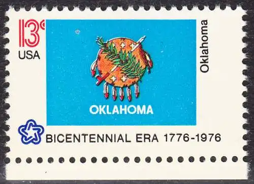USA Michel 1248 / Scott 1678 postfrisch EINZELMARKE RAND unten - Staats-Flaggen: Oklahoma