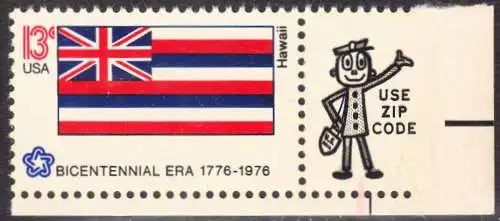 USA Michel 1252 / Scott 1682 postfrisch EINZELMARKE ECKRAND unten rechts m/ ZIP-Emblem - Staats-Flaggen: Hawaii