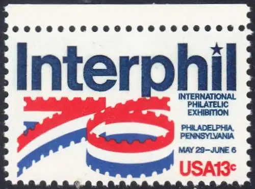 USA Michel 1202 / Scott 1632 postfrisch EINZELMARKE RAND oben - Internationale Briefmarkenausstellung „Interphil“, Philadelphia