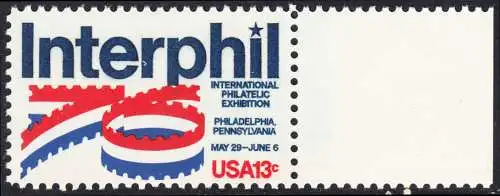 USA Michel 1202 / Scott 1632 postfrisch EINZELMARKE RAND rechts (a2) - Internationale Briefmarkenausstellung „Interphil“, Philadelphia