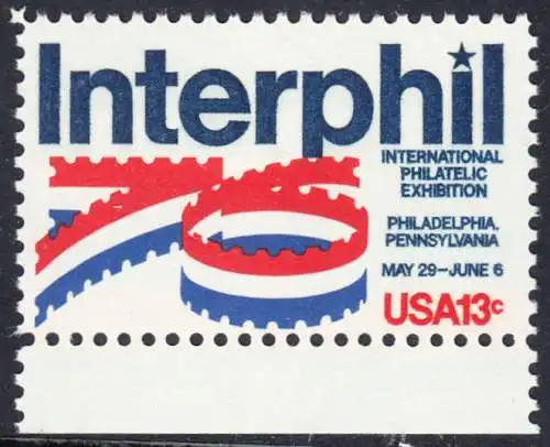 USA Michel 1202 / Scott 1632 postfrisch EINZELMARKE RAND unten (a2) - Internationale Briefmarkenausstellung „Interphil“, Philadelphia