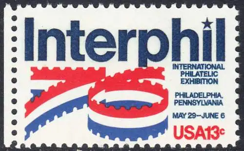 USA Michel 1202 / Scott 1632 postfrisch EINZELMARKE RAND links (a3) - Internationale Briefmarkenausstellung „Interphil“, Philadelphia