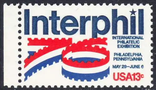 USA Michel 1202 / Scott 1632 postfrisch EINZELMARKE RAND links (a4) - Internationale Briefmarkenausstellung „Interphil“, Philadelphia