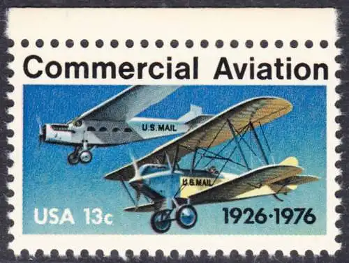 USA Michel 1254 / Scott 1684 postfrisch EINZELMARKE RAND oben - 50 Jahre kommerzieller Luftpostdienst; Flugzeuge der Typen Stout Air Pullman und Laird Swallow