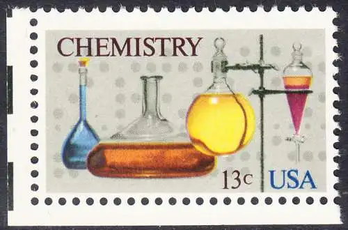 USA Michel 1255 / Scott 1685 postfrisch EINZELMARKE ECKRAND unten links - 100 Jahre Amerikanische Chemiegesellschaft; Laborgefäße vor Lochstreifen