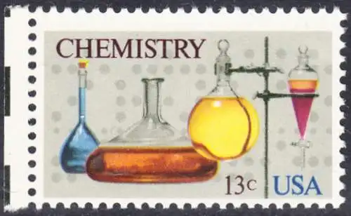 USA Michel 1255 / Scott 1685 postfrisch EINZELMARKE RAND links (a2) - 100 Jahre Amerikanische Chemiegesellschaft; Laborgefäße vor Lochstreifen