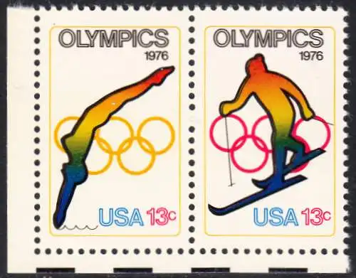 USA Michel 1284-1285 / Scott 1695-1696 postfrisch horiz.PAAR ECKRAND unten links (a2) - Olympische Spiele 1976, Innsbruck und Montreal