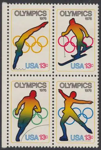 USA Michel 1282-1285 / Scott 1695-1698 postfrisch BLOCK RÄNDER links (a2) - Olympische Spiele 1976, Innsbruck und Montreal