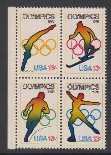 USA Michel 1282-1285 / Scott 1695-1698 postfrisch BLOCK RÄNDER links (a3) - Olympische Spiele 1976, Innsbruck und Montreal