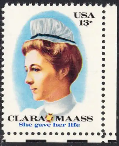 USA Michel 1286 / Scott 1699 postfrisch EINZELMARKE ECKRAND unten rechts - Clara Maass, Krankenschwester