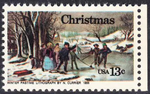 USA Michel 1288 / Scott 1702 postfrisch EINZELMARKE RAND rechts (a2) - Weihnachten; Winterfreuden 