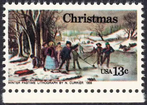 USA Michel 1288 / Scott 1702 postfrisch EINZELMARKE RAND unten - Weihnachten; Winterfreuden 