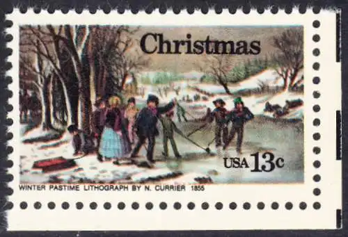 USA Michel 1288 / Scott 1702 postfrisch EINZELMARKE ECKRAND unten rechts - Weihnachten; Winterfreuden 