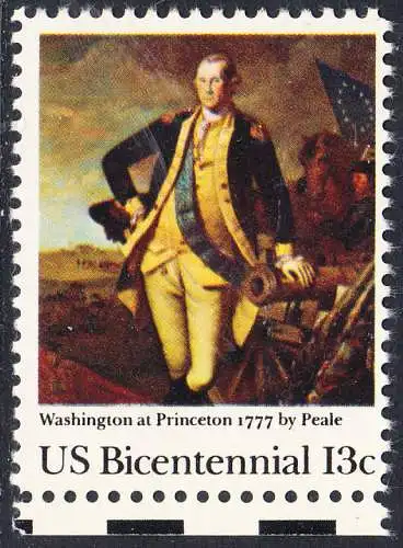 USA Michel 1291 / Scott 1704 postfrisch EINZELMARKE RAND unten (a2) - Unabhängigkeit der Vereinigten Staaten von Amerika (1976): Schlacht von Princeton, General George Washington
