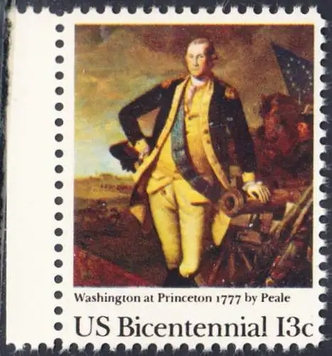 USA Michel 1291 / Scott 1704 postfrisch EINZELMARKE RAND links - Unabhängigkeit der Vereinigten Staaten von Amerika (1976): Schlacht von Princeton, General George Washington