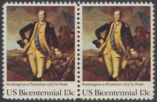 USA Michel 1291 / Scott 1704 postfrisch horiz.PAAR (Gumm.beeintr.) - Unabhängigkeit der Vereinigten Staaten von Amerika (1976): Schlacht von Princeton, General George Washington