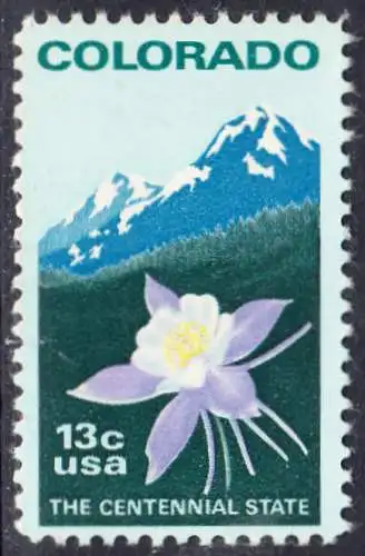 USA Michel 1299 / Scott 1711 postfrisch EINZELMARKE (a2) - 100 Jahre Staat Colorado: Staatswappenblume Blaue Akelei, Rocky Mountains 