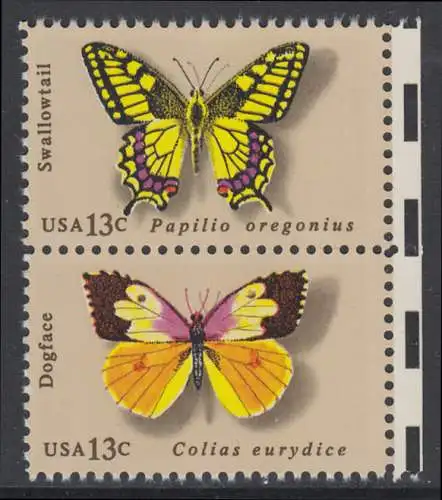 USA Michel 1300+1302 / Scott 1712+1714 postfrisch vert.PAAR RÄNDER rechts - Schmetterlinge