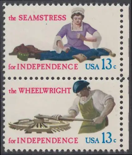 USA Michel 1305+1307 / Scott 1717+1719 postfrisch vert.PAAR RÄNDER rechts (Gumm.beeintr.) - Handwerksberufe aus der Zeit der Unabhängigkeitskriege: Näherin / Wagenbauer