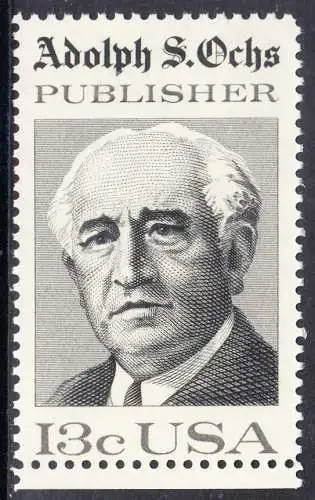 USA Michel 1283 / Scott 1700 postfrisch EINZELMARKE RAND unten (a1) - 125 Jahre Zeitung „New York Times“; Adolph S. Ochs, Journalist und Verleger
