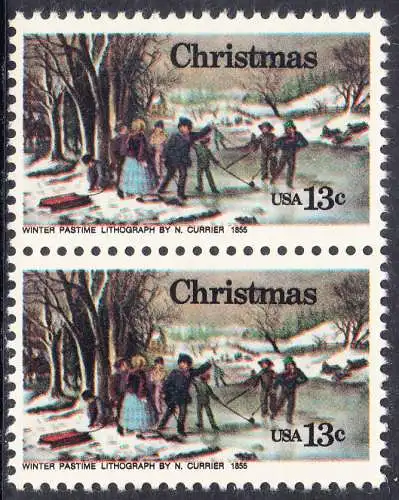 USA Michel 1288 / Scott 1702 postfrisch vert.PAAR - Weihnachten; Winterfreuden 