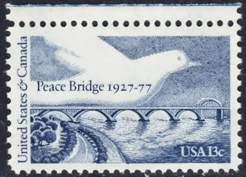 USA Michel 1309 / Scott 1721 postfrisch EINZELMARKE RAND oben (a2) - Friedensbrücke von Fort Erie, Ontario (Kanada) nach Buffalo, NY (USA); Friedenstaube