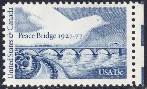 USA Michel 1309 / Scott 1721 postfrisch EINZELMARKE RAND rechts (a2) - Friedensbrücke von Fort Erie, Ontario (Kanada) nach Buffalo, NY (USA); Friedenstaube