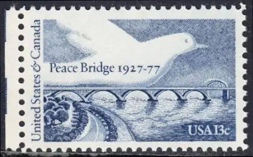 USA Michel 1309 / Scott 1721 postfrisch EINZELMARKE RAND links - Friedensbrücke von Fort Erie, Ontario (Kanada) nach Buffalo, NY (USA); Friedenstaube