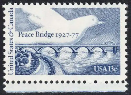 USA Michel 1309 / Scott 1721 postfrisch EINZELMARKE RAND unten - Friedensbrücke von Fort Erie, Ontario (Kanada) nach Buffalo, NY (USA); Friedenstaube