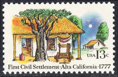 USA Michel 1311 / Scott 1725 postfrisch EINZELMARKE (a2) - 200. Jahrestag der ersten zivilen Niederlassung in Kalifornien; Farmhäuser in Alta California 