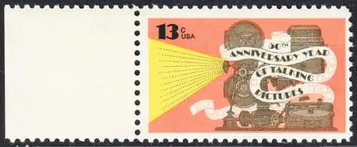 USA Michel 1313 / Scott 1727 postfrisch EINZELMARKE RAND links (a2) - 50 Jahre Tonfilme: Tonfilmprojektor 