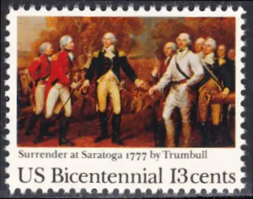USA Michel 1314 / Scott 1728 postfrisch EINZELMARKE (a2) - Unabhängigkeit der Vereinigten Staaten von Amerika: 200. Jahrestag der Schlacht von Saratoga, Übergabe des britischen Generals John Burgoyne an General Horatio Gates in Saratoga (1777)