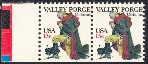USA Michel 1317 / Scott 1729 postfrisch horiz.PAAR RAND links (a1) - Weihnachten: General George Washington beim Gebet in Valley Forge