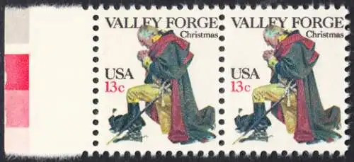 USA Michel 1317 / Scott 1729 postfrisch horiz.PAAR RAND links (a2) - Weihnachten: General George Washington beim Gebet in Valley Forge