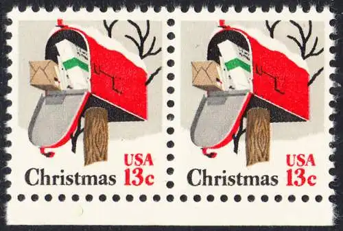 USA Michel 1318 / Scott 1730 postfrisch horiz.PAAR RÄNDER unten - Weihnachten: Briefkasten